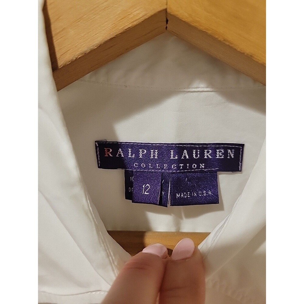 Ralph Lauren Purple Label Collection White Cotton French Cuff Shirt Womens 12 - Picture 5 of 13